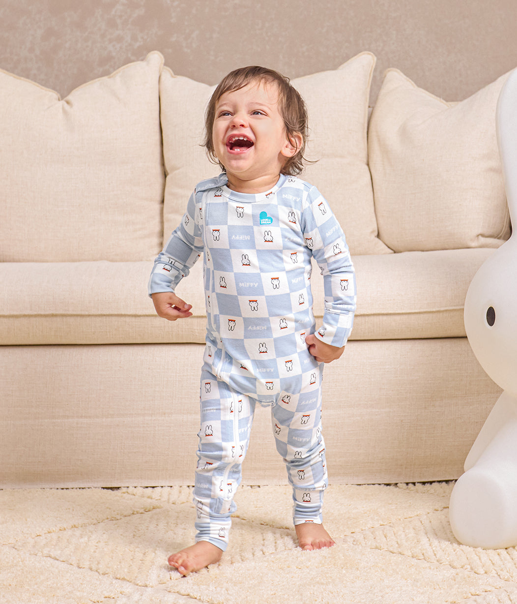 Strampler Baumwolle Blau Miffy Karomuster