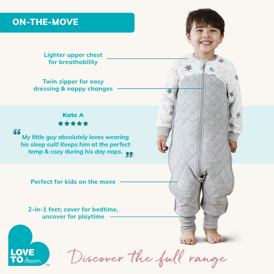 Sleep Suit 0.2 TOG Organic Cotton Grey Seagulls