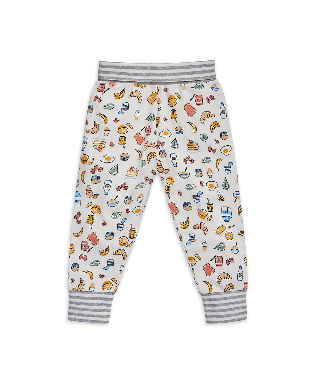 Kinder Langarm Pyjama-Set Weiß Frühstück Baumwolle