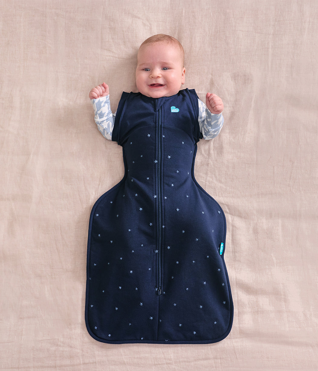 Swaddle Up™ 2-in-1 Übergangspucksack 1.5 TOG Baumwollfleece Marineblau Gestickter Funkelstern