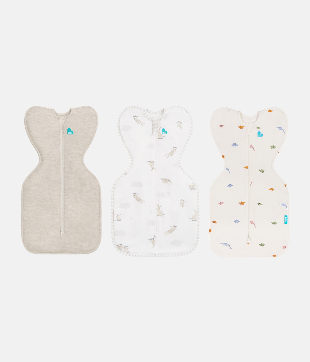 Swaddle Up Starter Set | 1,0 TOG | Naturmeliert | Weiß Wolken Häschen | Crème Dino Schnarch