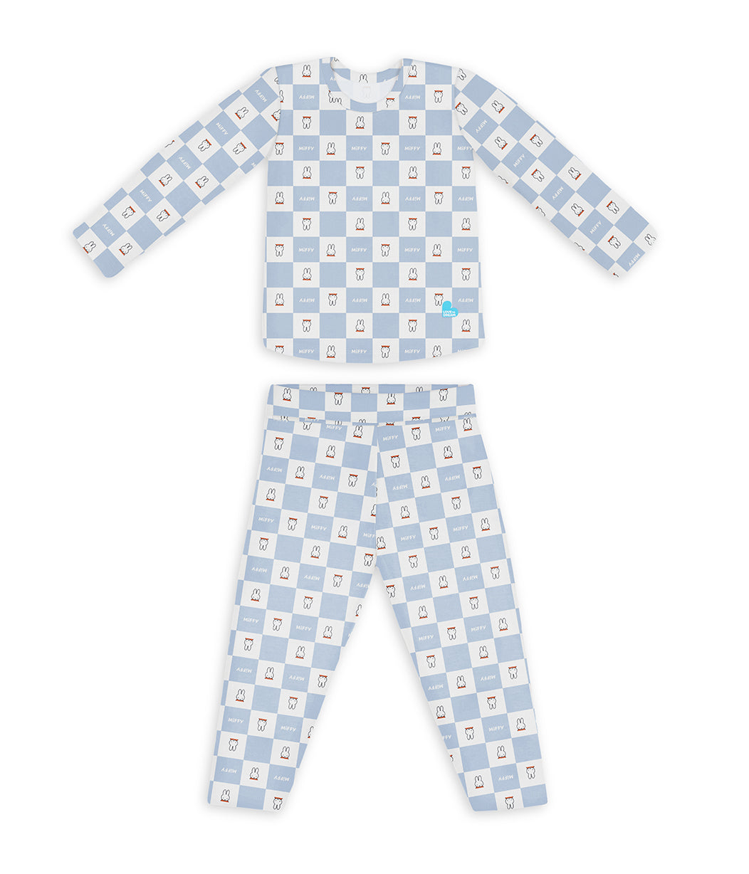 Kinder Langarm Pyjama-Set Viskose aus Bambus Blau Miffy Karomuster