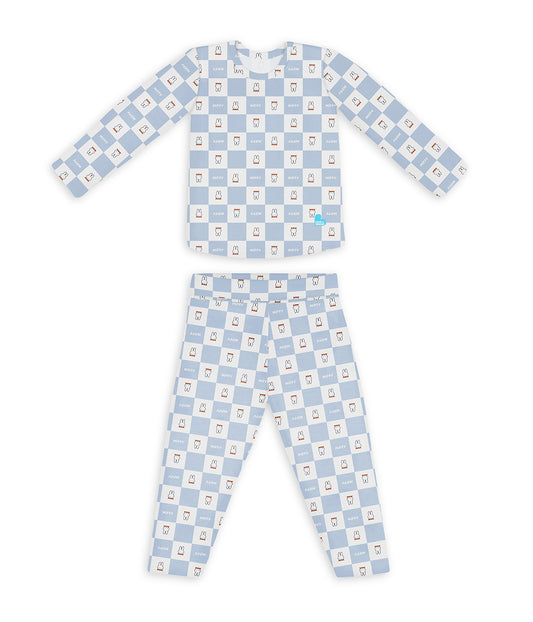 Kinder Langarm Pyjama-Set Viskose aus Bambus Blau Miffy Karomuster