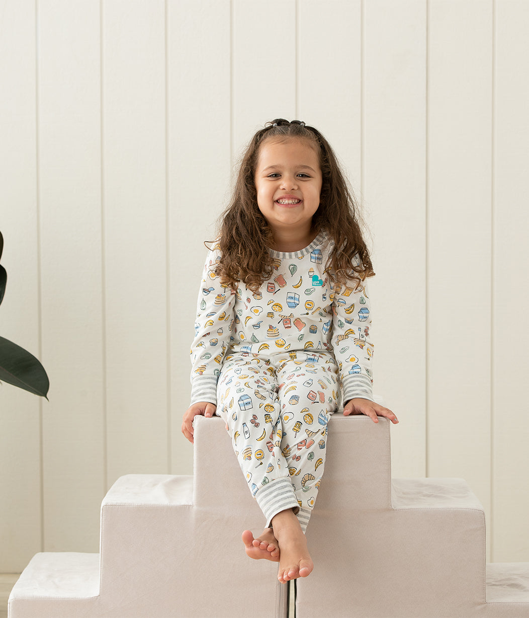 Love To Dream™ Kinder Langarm Pyjama-Set Frühstück Weiß