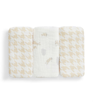 Wash Cloth 3 Pack Muslin White Mini Cloud Bunnies