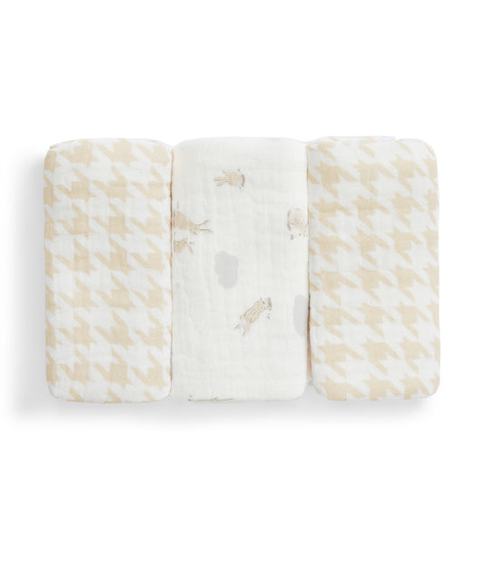Toallitas Pack de 3 Muselina Blanco Mini Nube Conejito