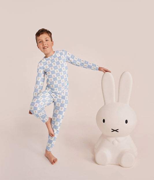 Kinder Langarm Pyjama-Set Viskose aus Bambus Blau Miffy Karomuster