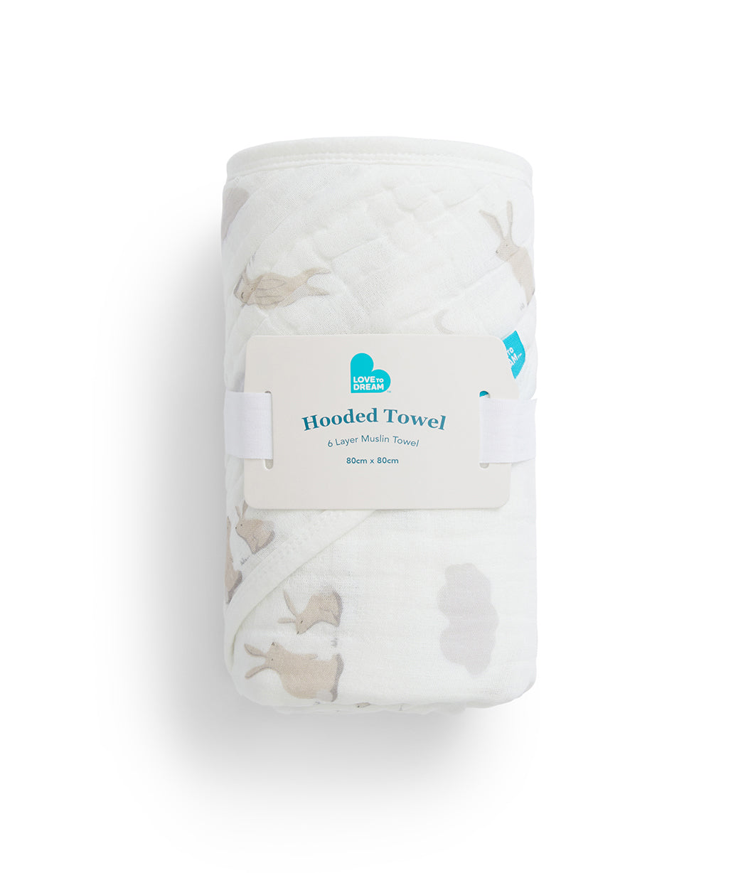 Toalla Con Capucha De Muselina Blanco Nube Conejito