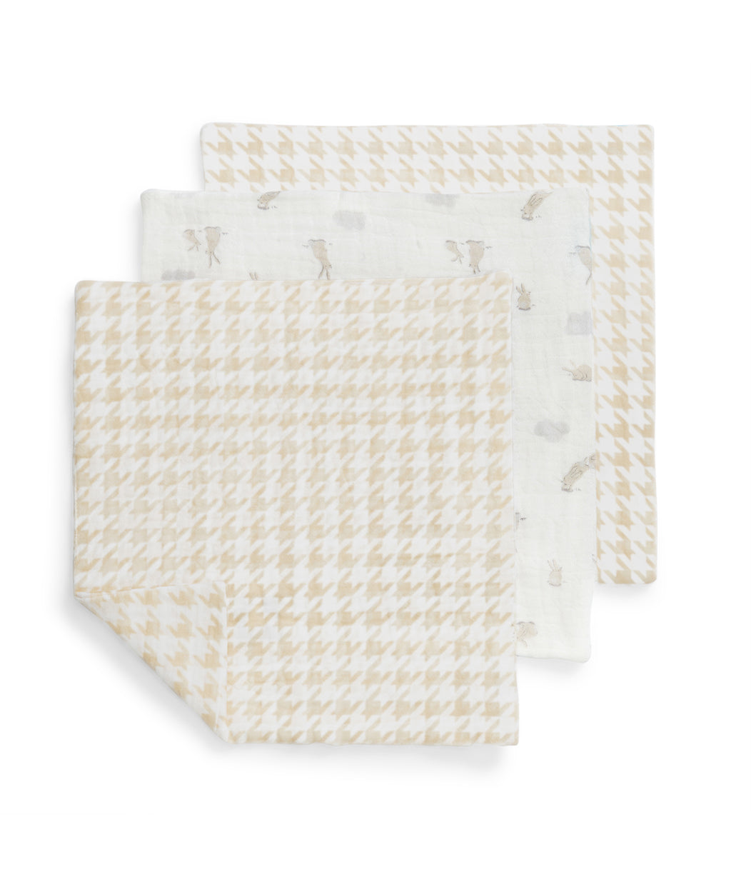 Toallitas Pack de 3 Muselina Blanco Mini Nube Conejito