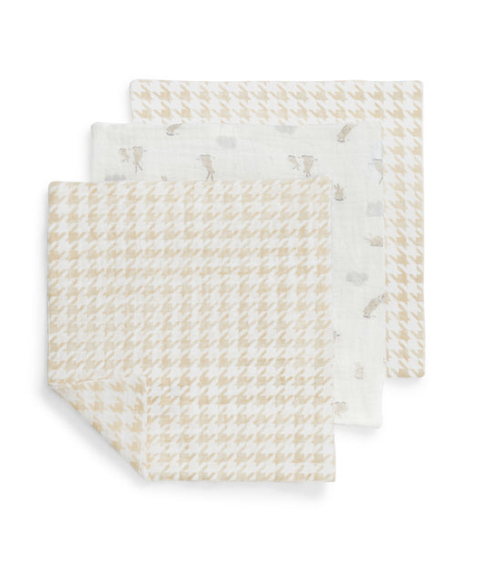 Toallitas Pack de 3 Muselina Blanco Mini Nube Conejito