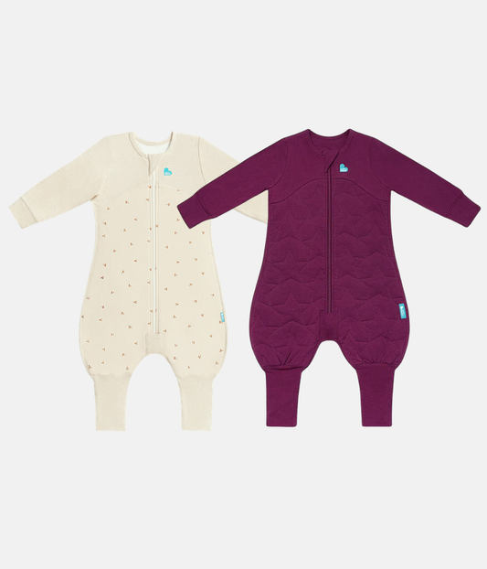 Sleep Suit Bundle | 1.5 | 2.5 TOG | Oatmeal Twigs | Plum Quilted Star