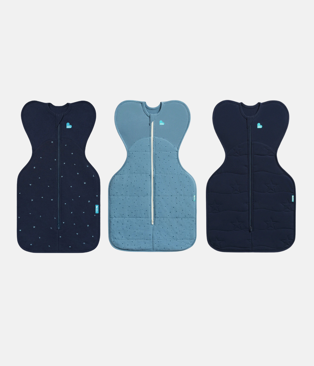 Swaddle Up Starter Bundle | 1.5 | 2.5 | 3.5 TOG | Marine Twinkle Embroidery | Storm Blue Pebbles | Marine Quilted Star