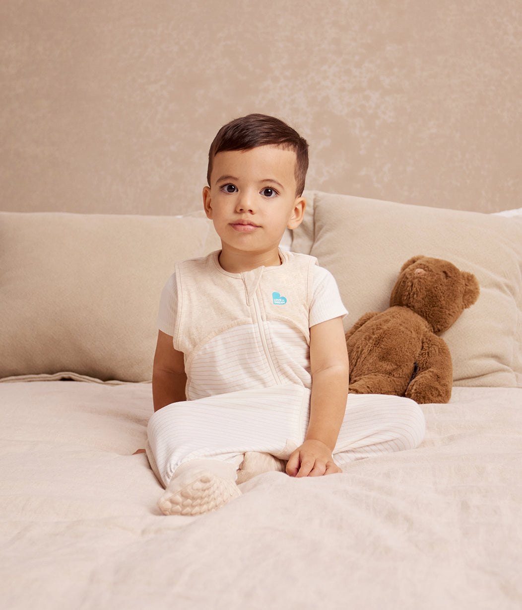 Pelele de dormir sin mangas 0.2 TOG algodón beige Rayas marineras